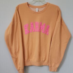 Karma Sweatshirt Womens 44XL Orange Pink Puff Lettering Spell Out TS12 Swiftie